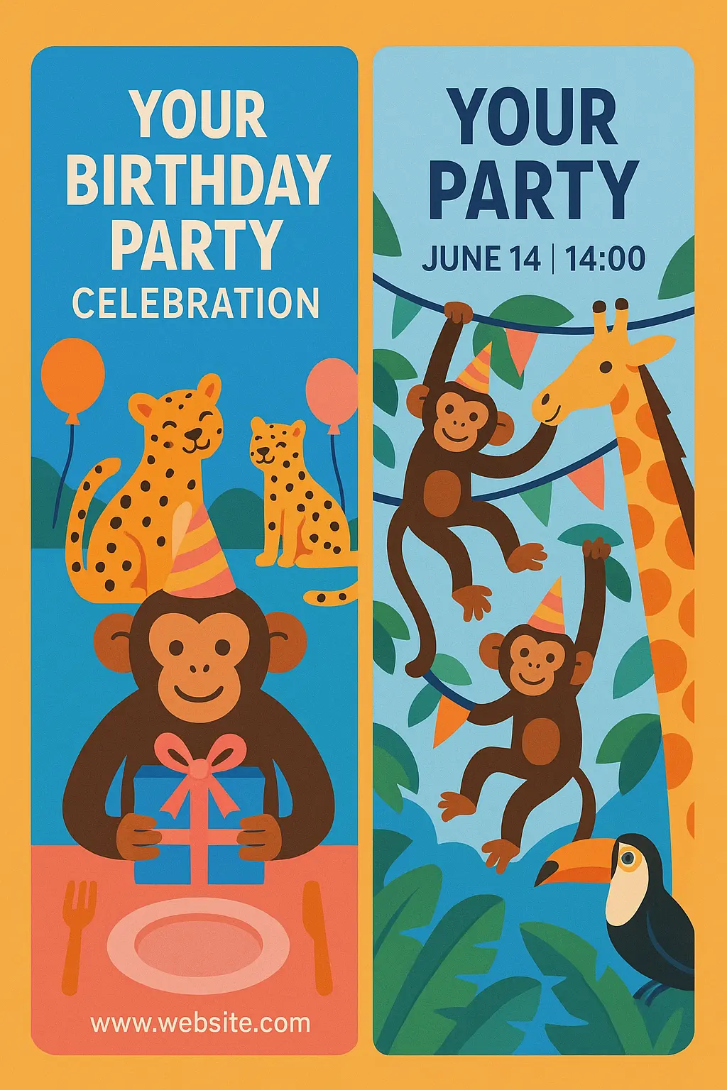 Party invitation card template playful birthday party design with animals
