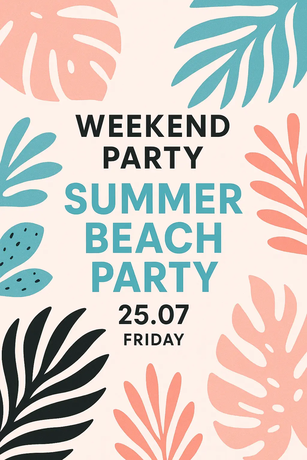 Party invitation card template summer beach party invitation with tropical leaves