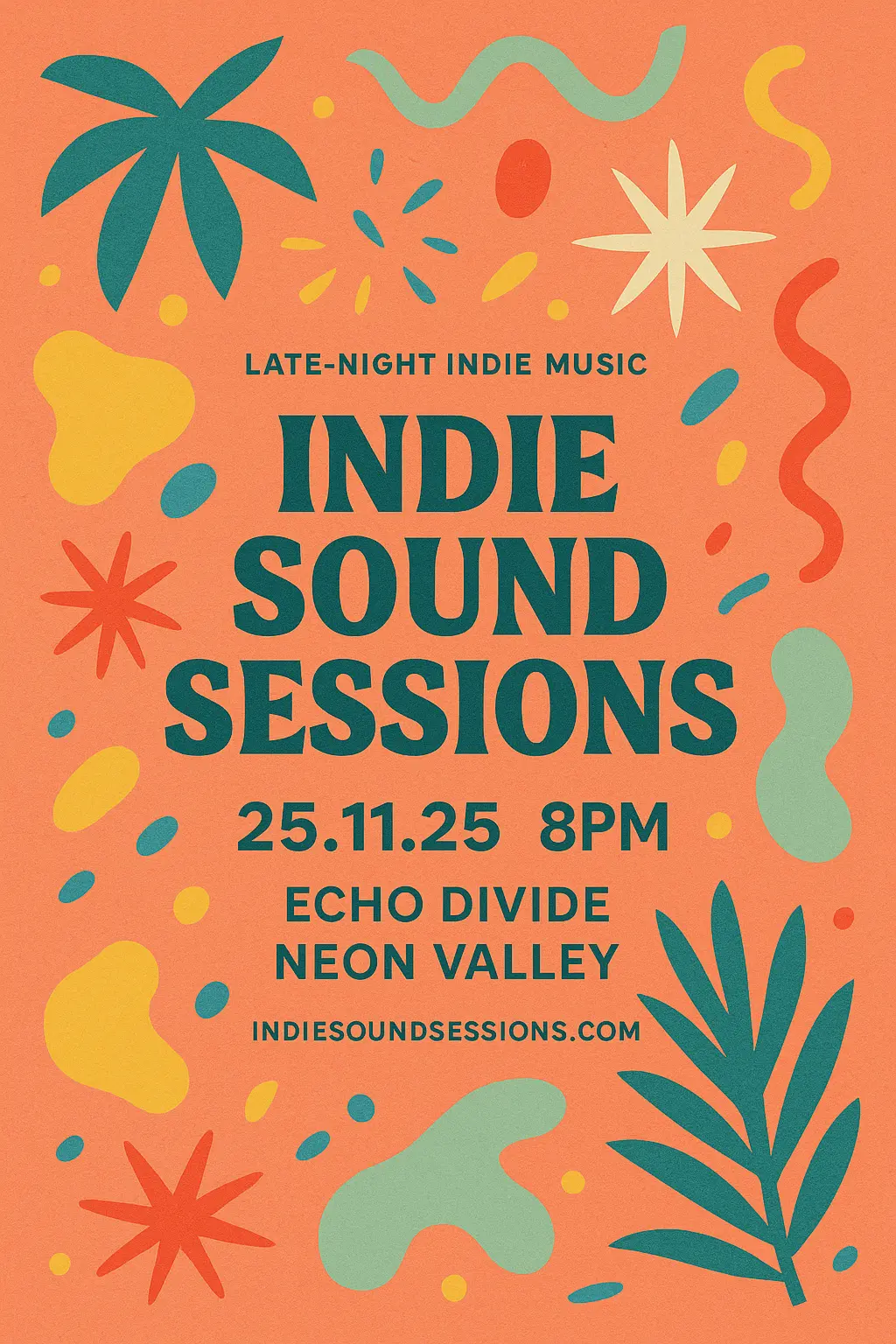 Playful party invitation card template for indie music festival invite