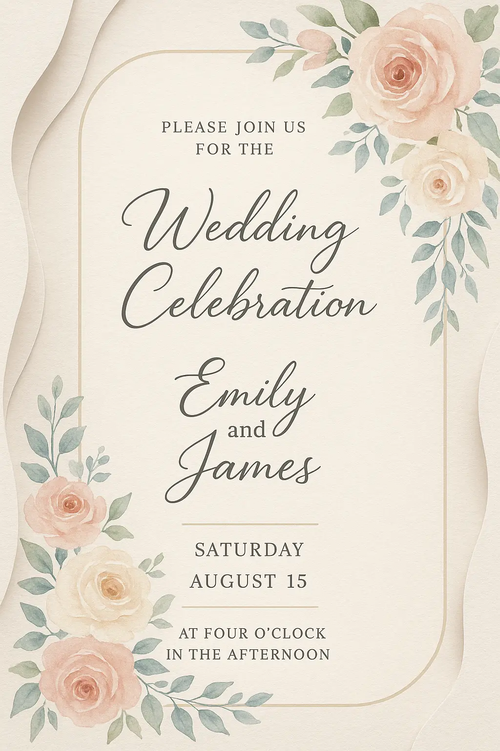 Romantic party invitation card template wedding invite with watercolor florals