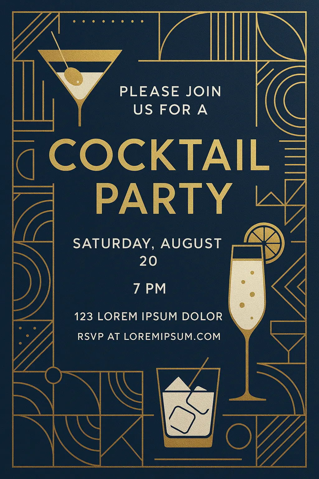 Party invitation card template cocktail party invitation with gold accents