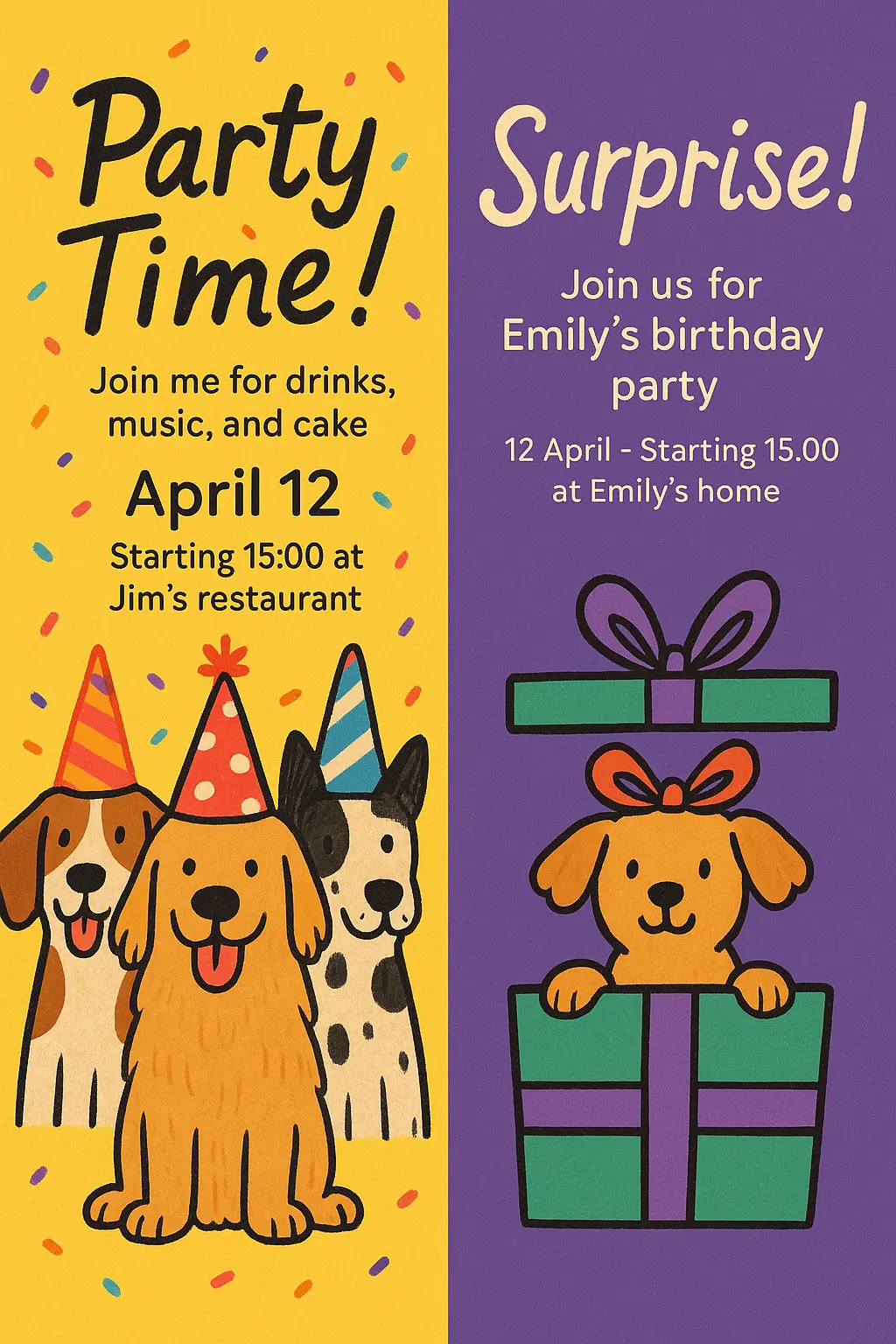 Party invitation card template playful birthday party invitation with dogs