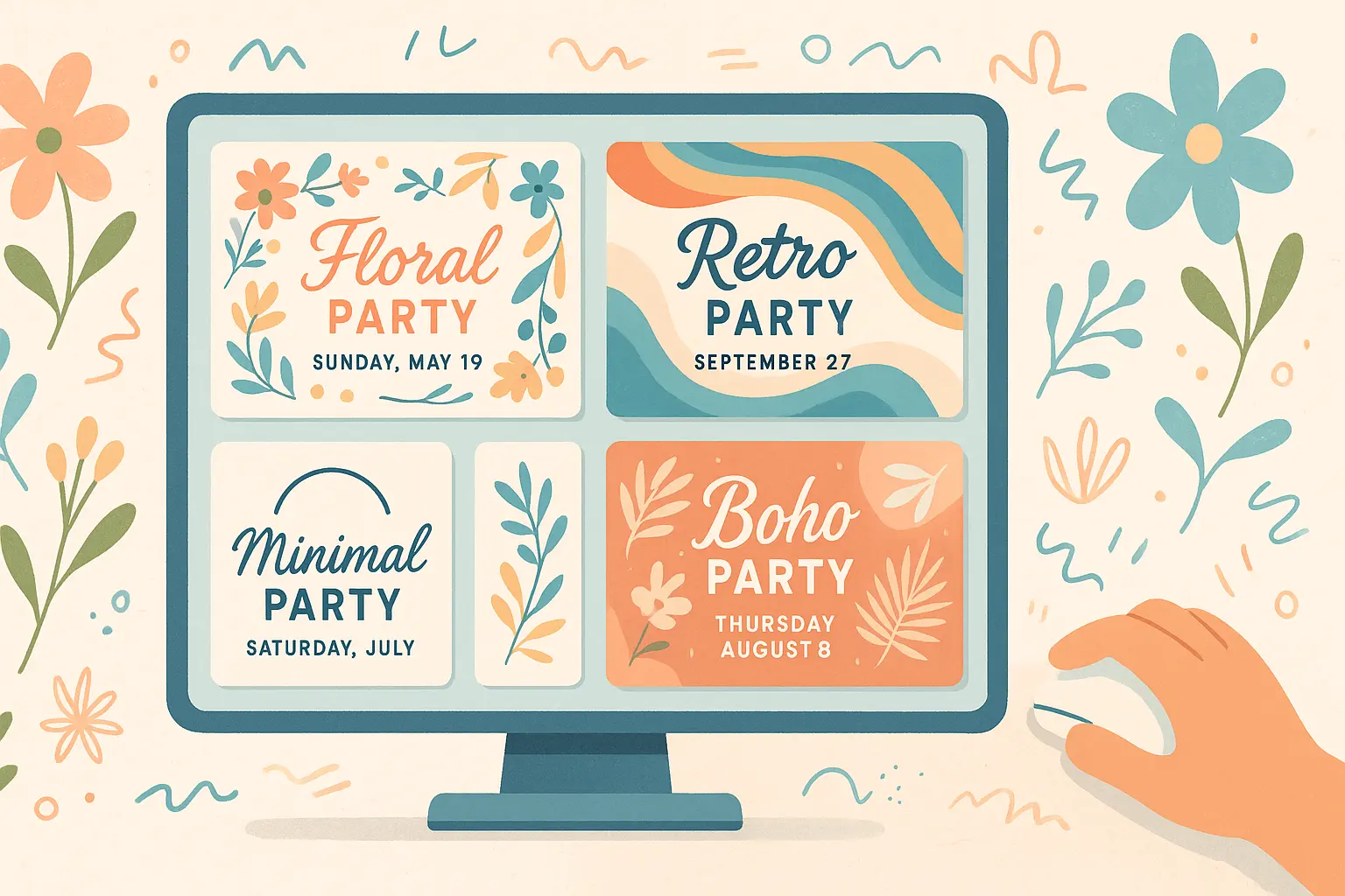 Playful party invitation card template for kid's birthday invite