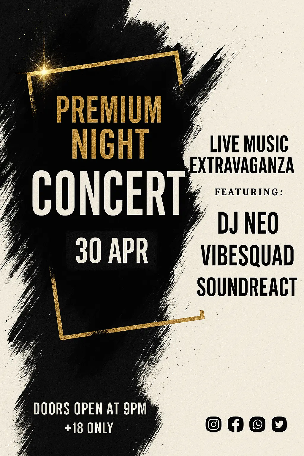 Elegant template concert flyer with gold and black theme