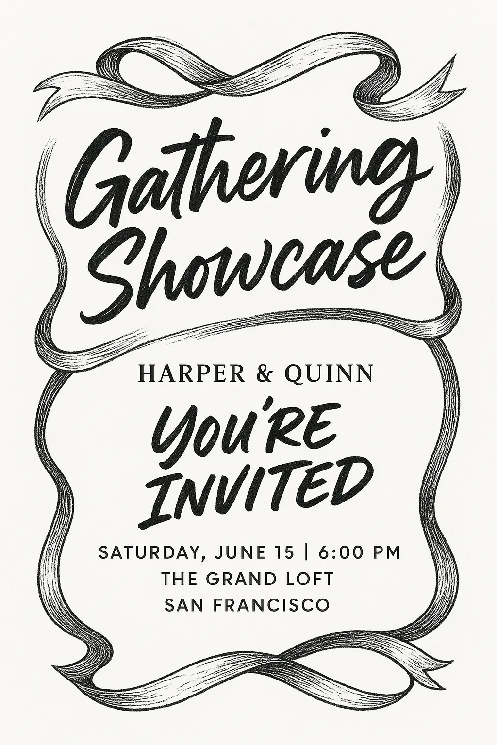 Event invitation card template with modern black-and-white invitation design