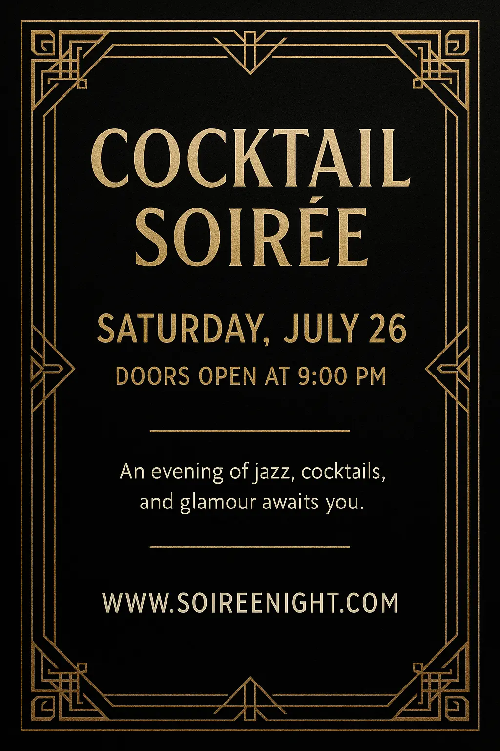 Elegant template with Art Deco cocktail party invitation