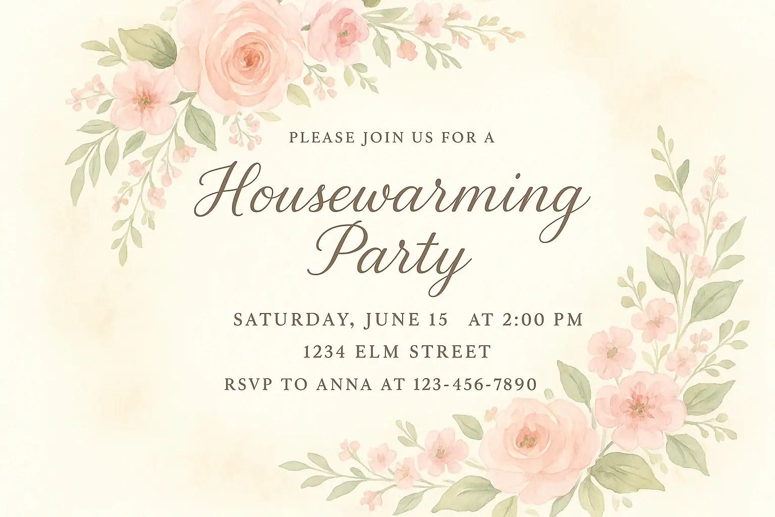 Elegant floral house warming invitation card template design