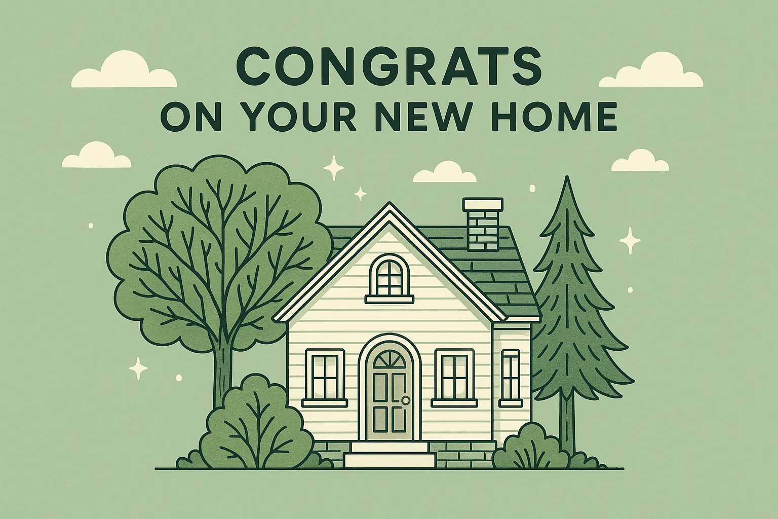 House warming invitation card template with house and trees