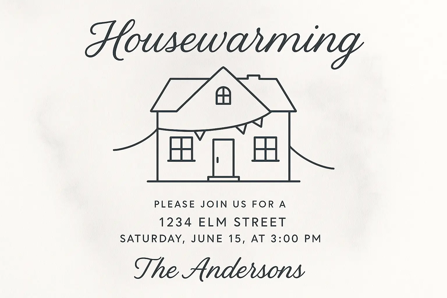 House warming invitation card template with hand-drawn house illustration