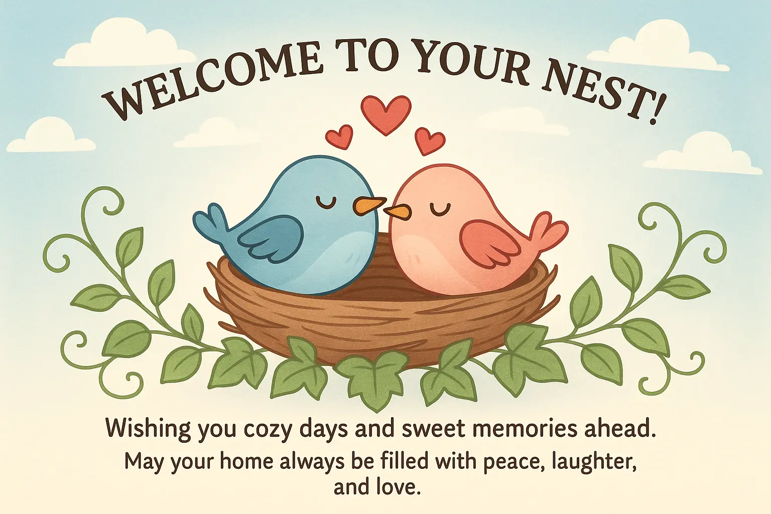 Cute birds in nest house warming invitation card template