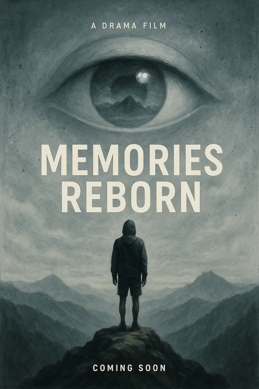 Surreal movie posters template with mountain, eye, and person