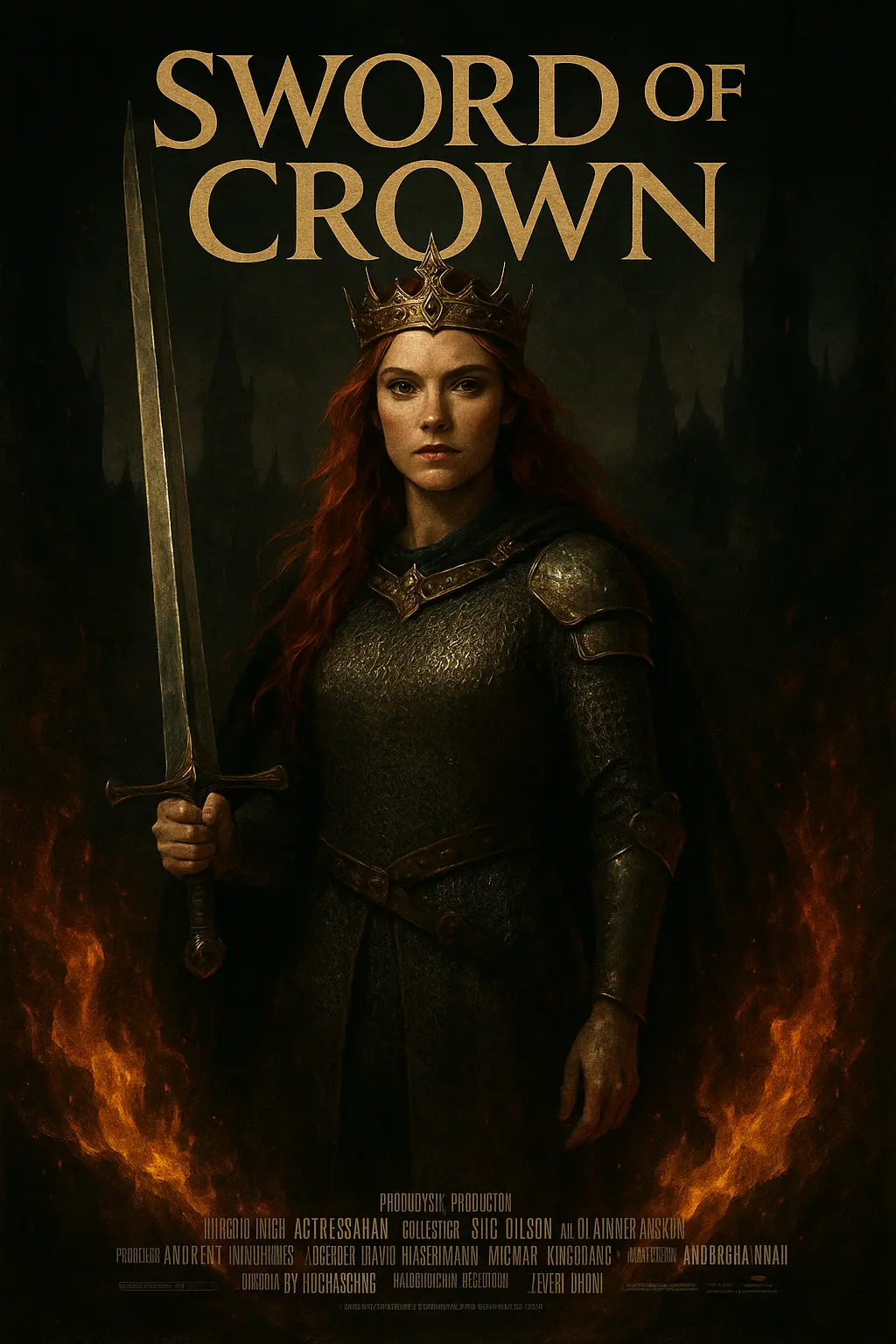movie posters template featuring a crowned warrior holding a sword