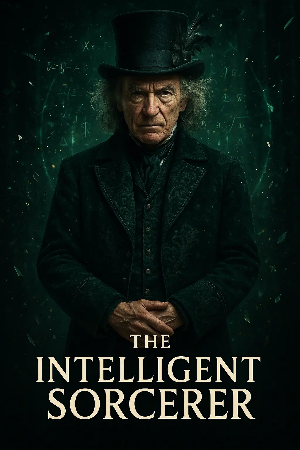 Fantasy movie posters template featuring intelligent sorcerer with glowing green effects
