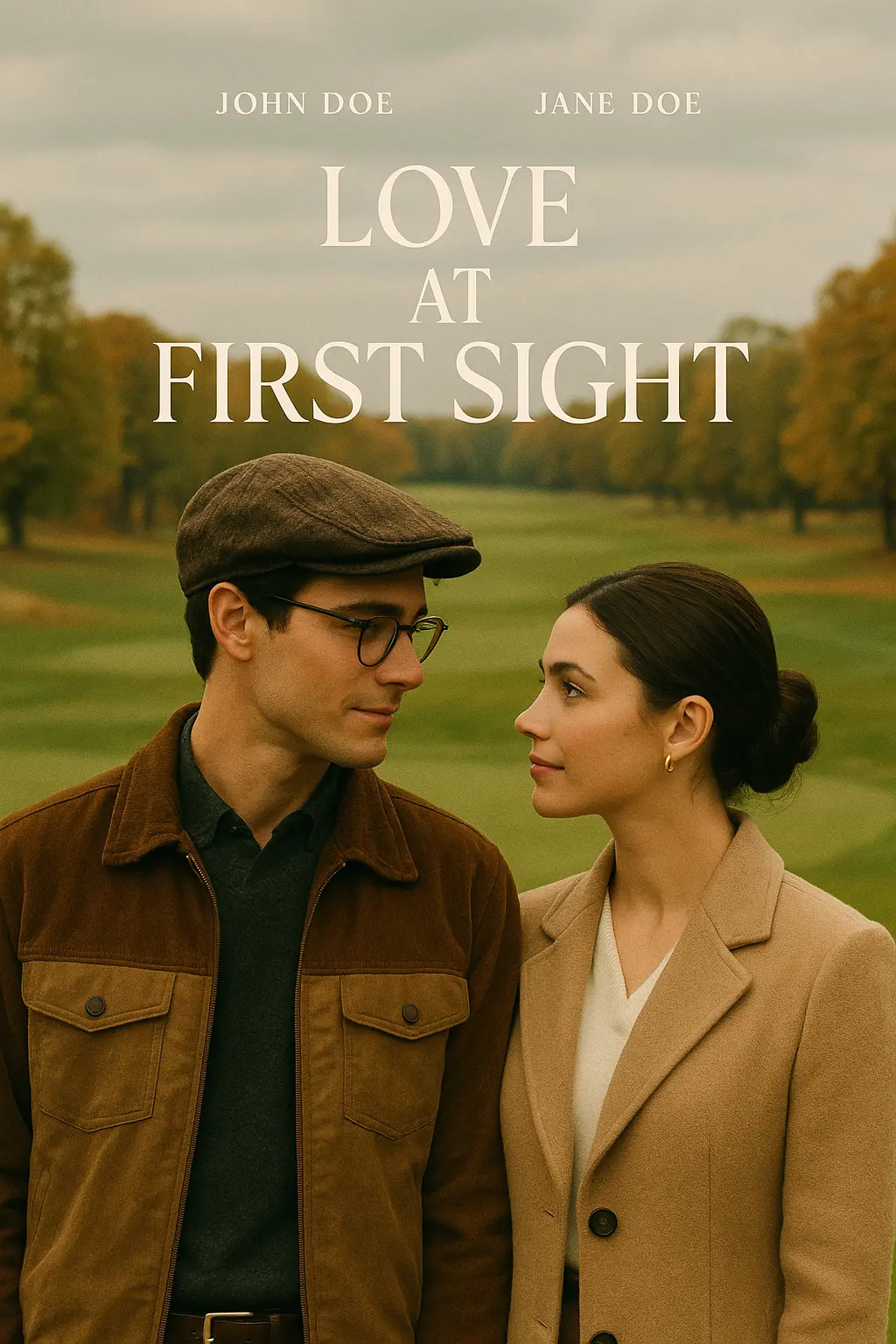 movie posters template featuring a couple on a golf course