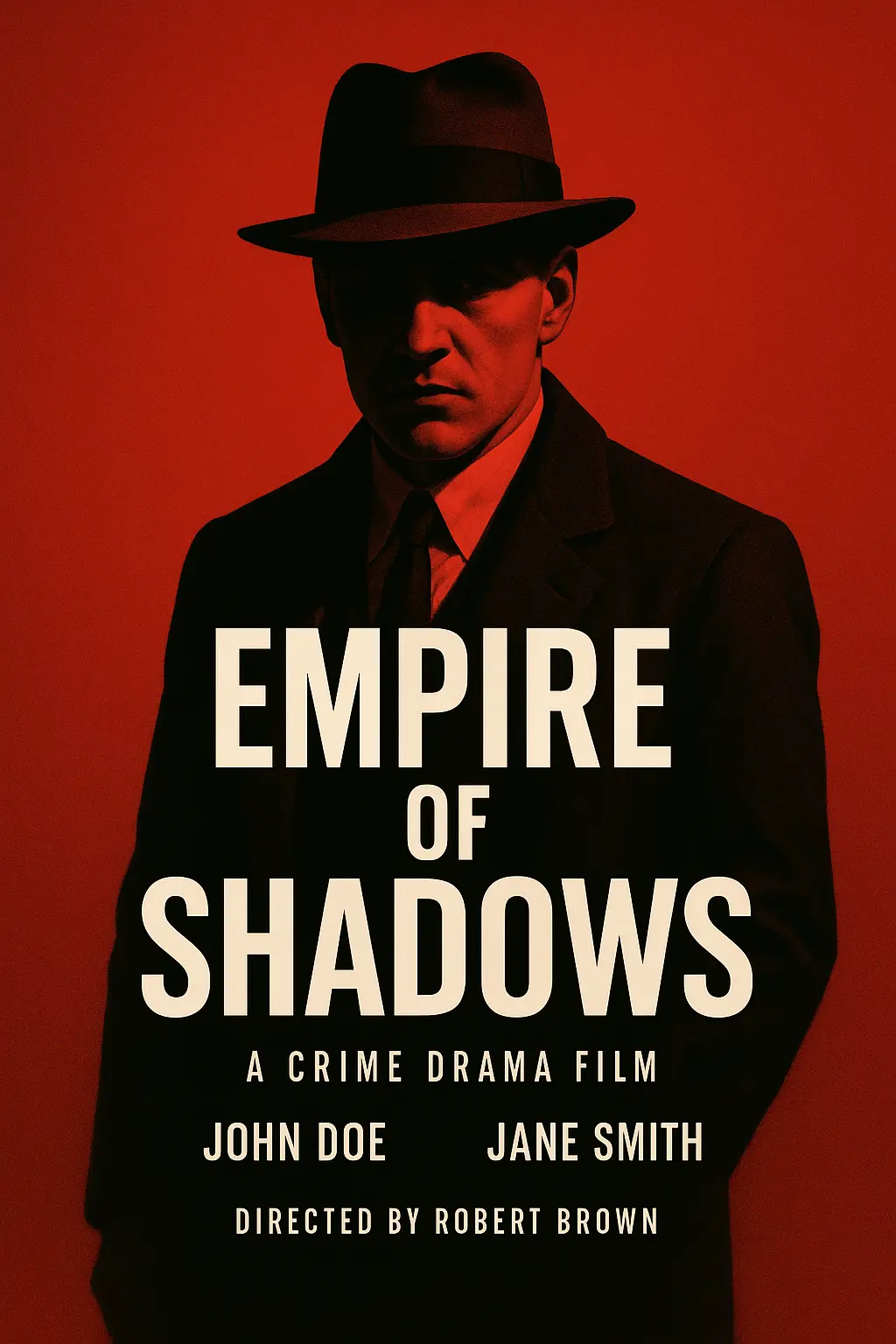 crime movie poster template with intense character and bold red background