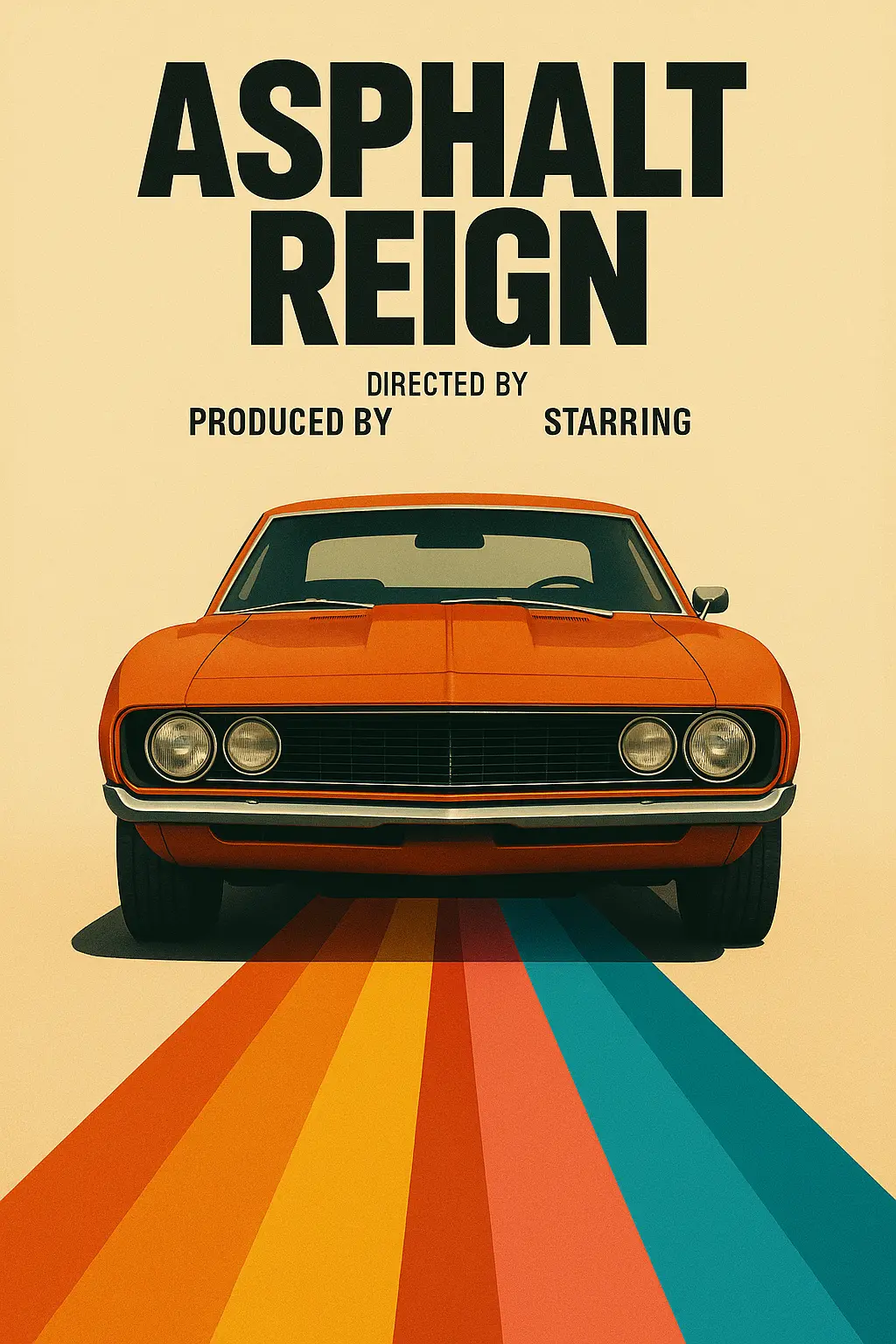 Retro car movie posters template with bold stripe highway
