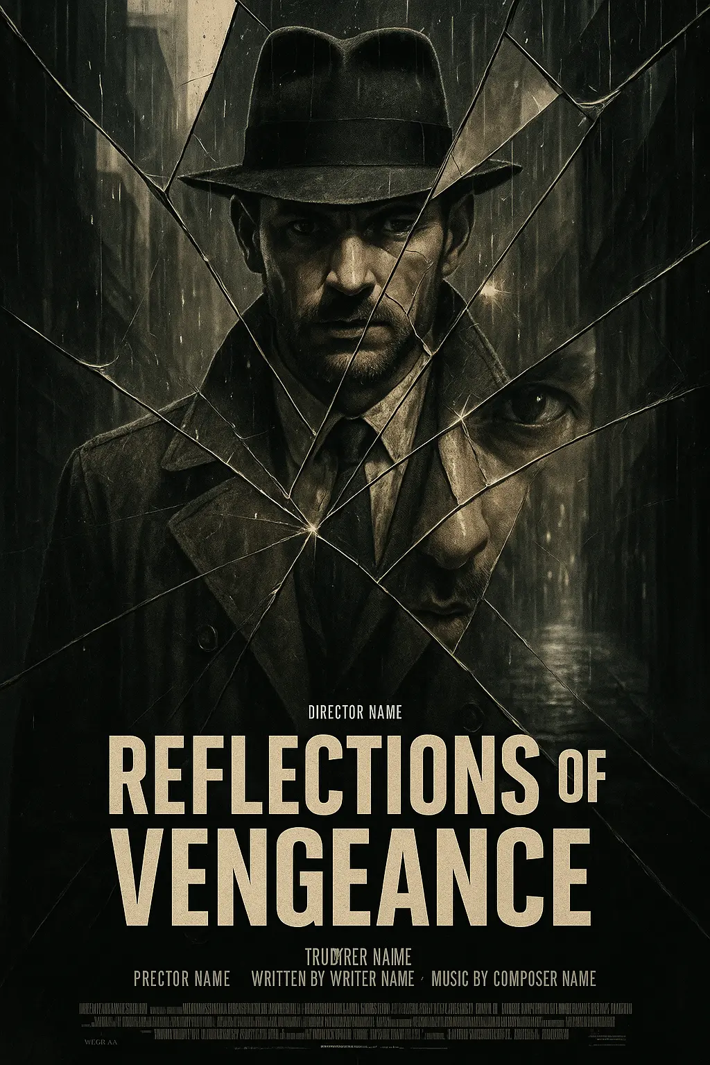 Neo-noir movie posters template with broken mirror effect