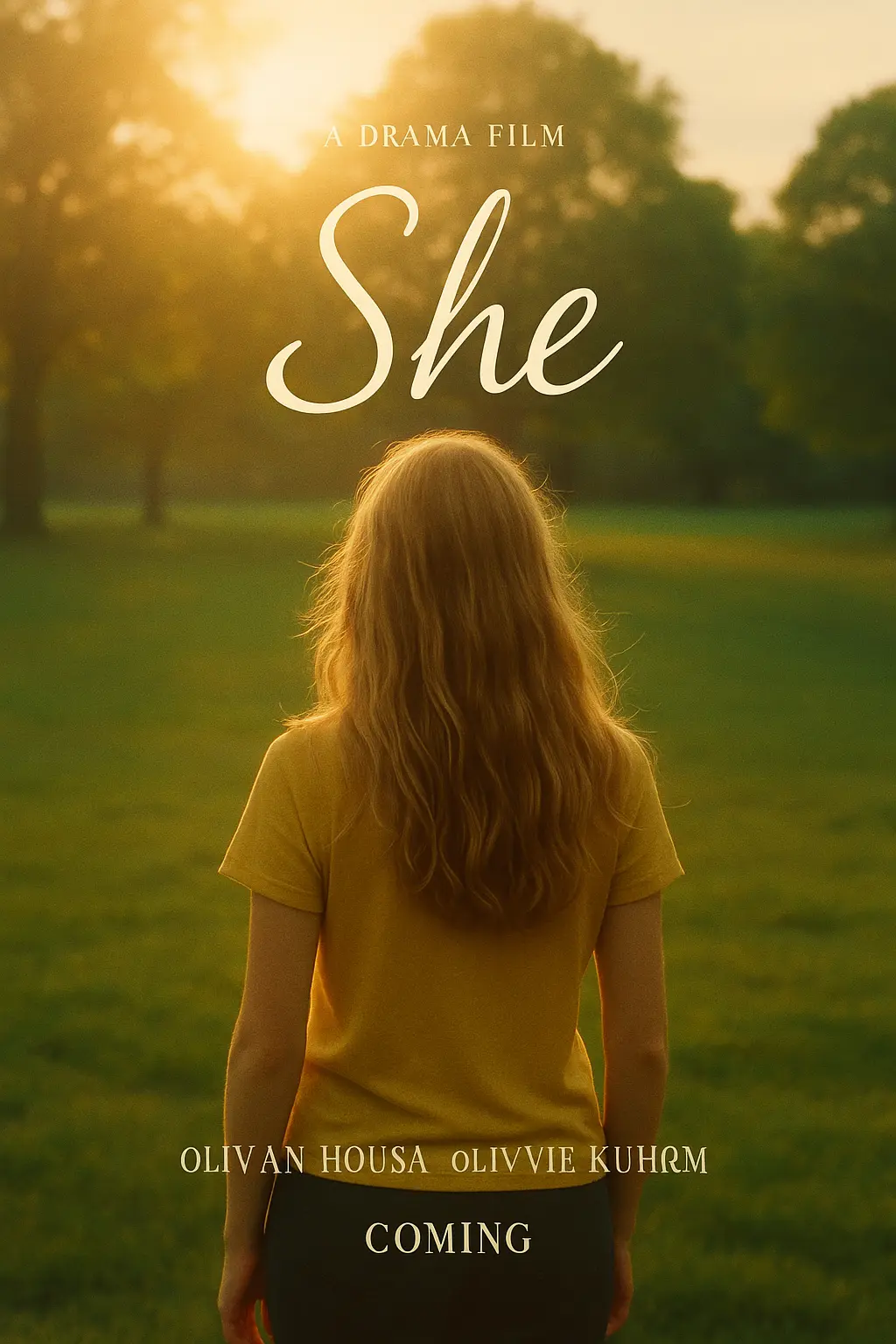 Movie posters template with a blonde woman in a sunlit park