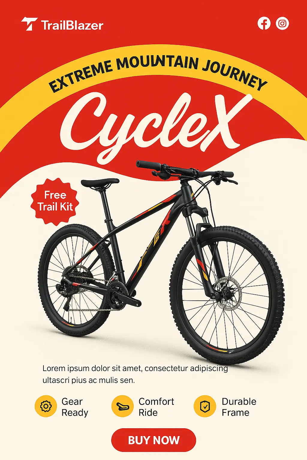 Modern bicycle advertisement poster template with bold red accents