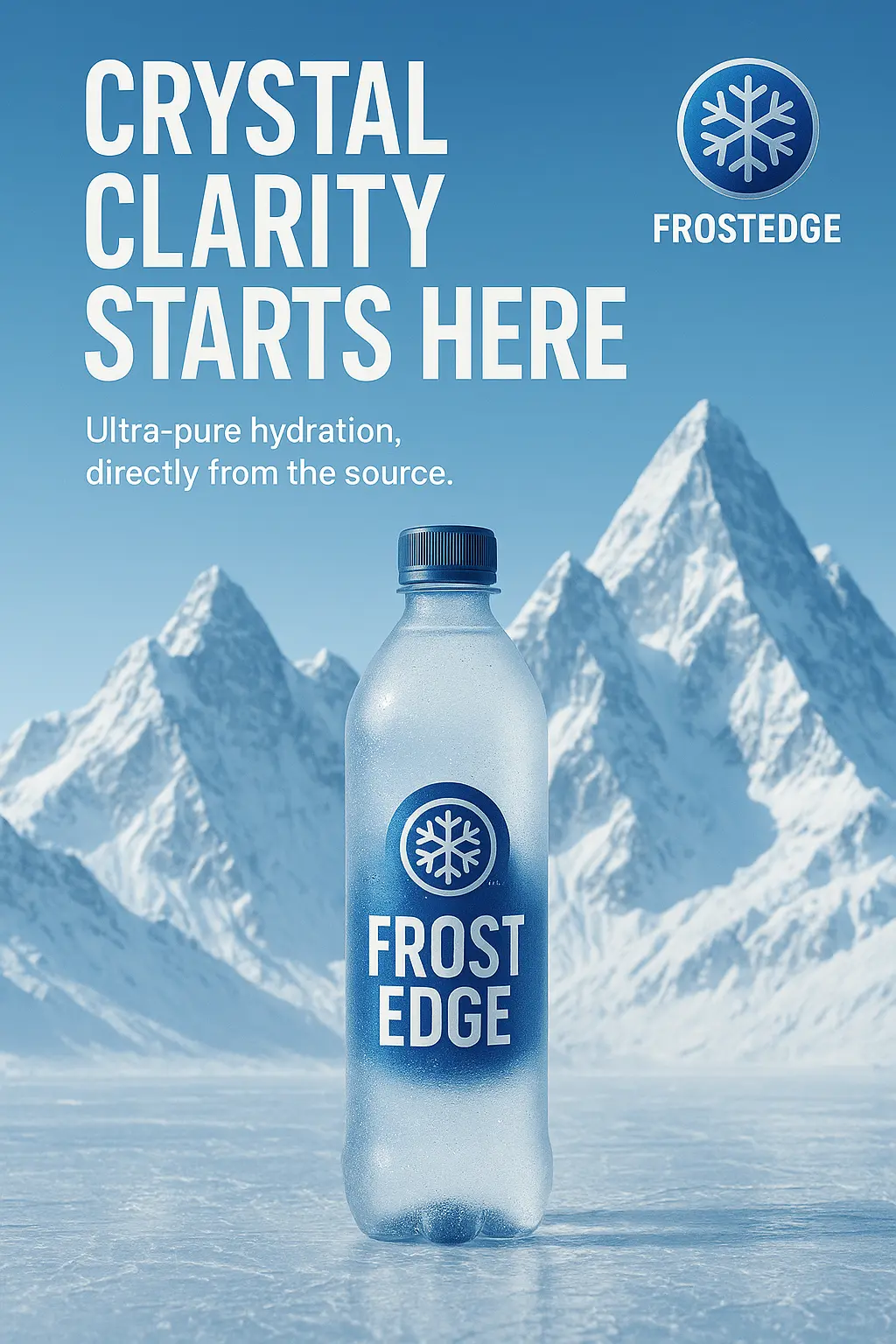 Minimalist advertisement poster template with frosted water bottle