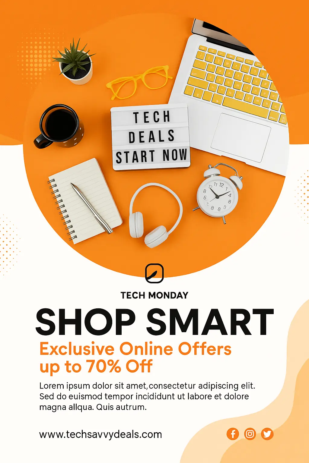 Bright tech-themed advertisement poster template with Cyber Monday deals