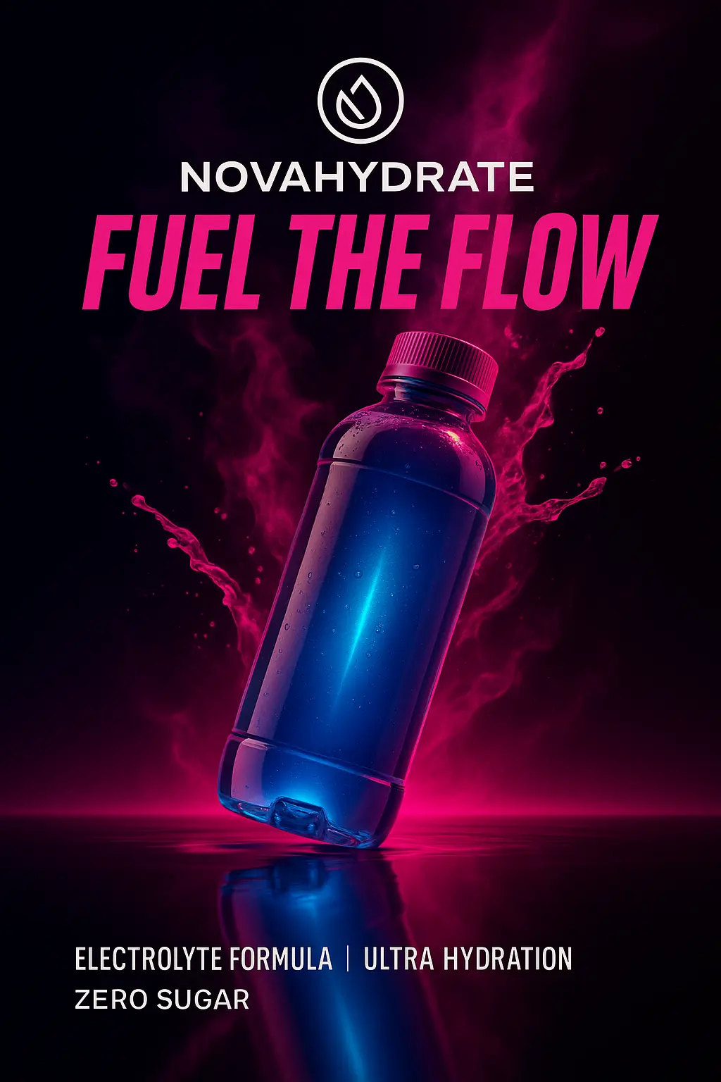 Energetic advertisement poster template with glowing water bottle