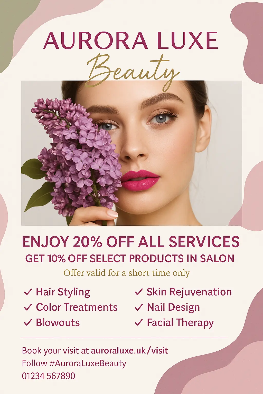 Elegant beauty advertisement poster template with close-up floral portrait