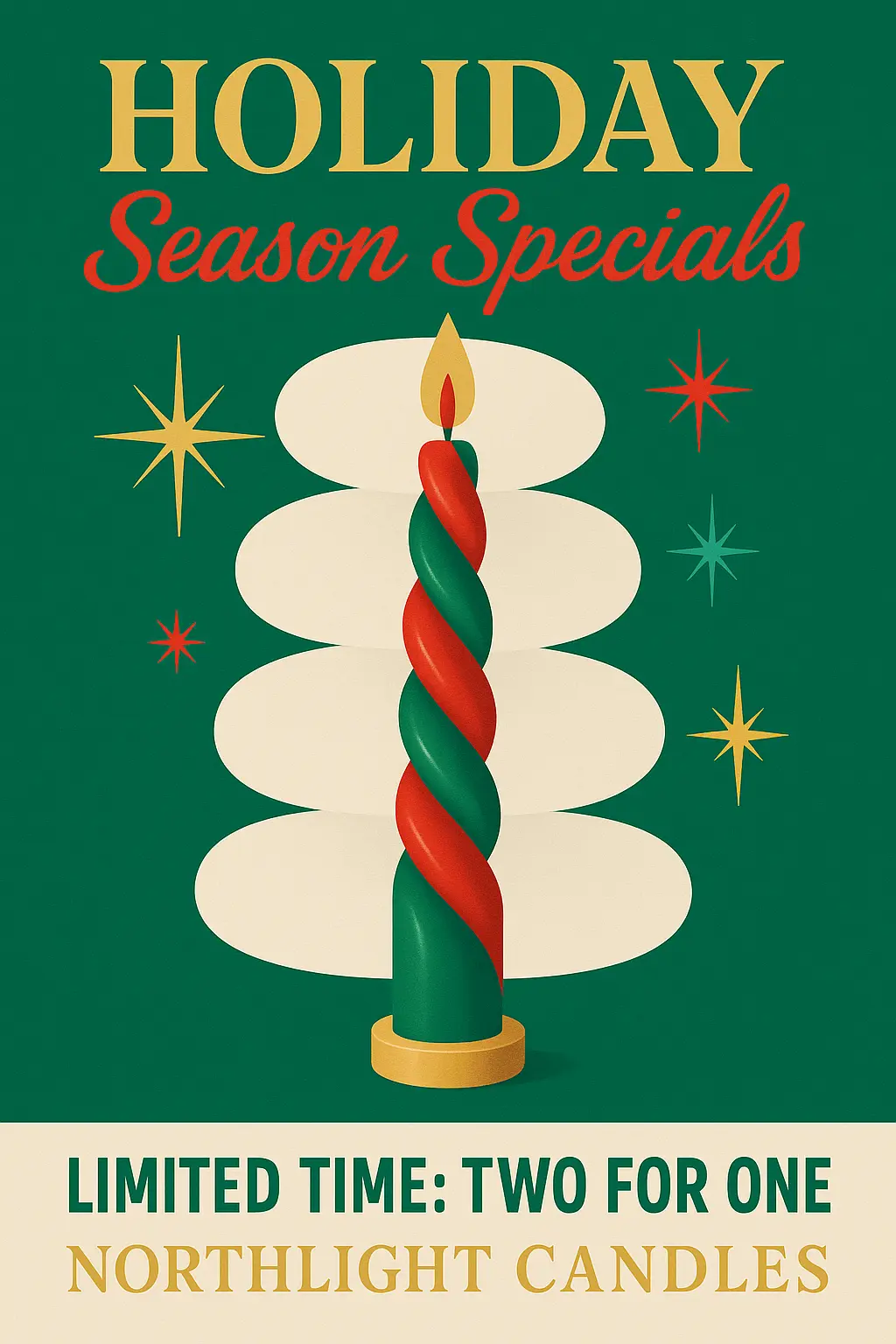 Festive advertisement poster template with twisted red and green candle