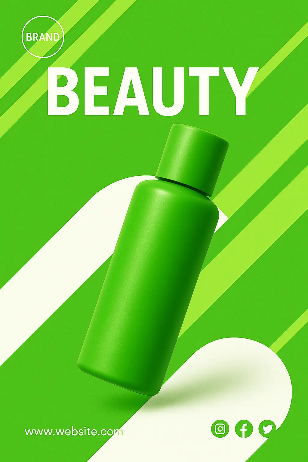 Advertisement poster template for a green cosmetic bottle