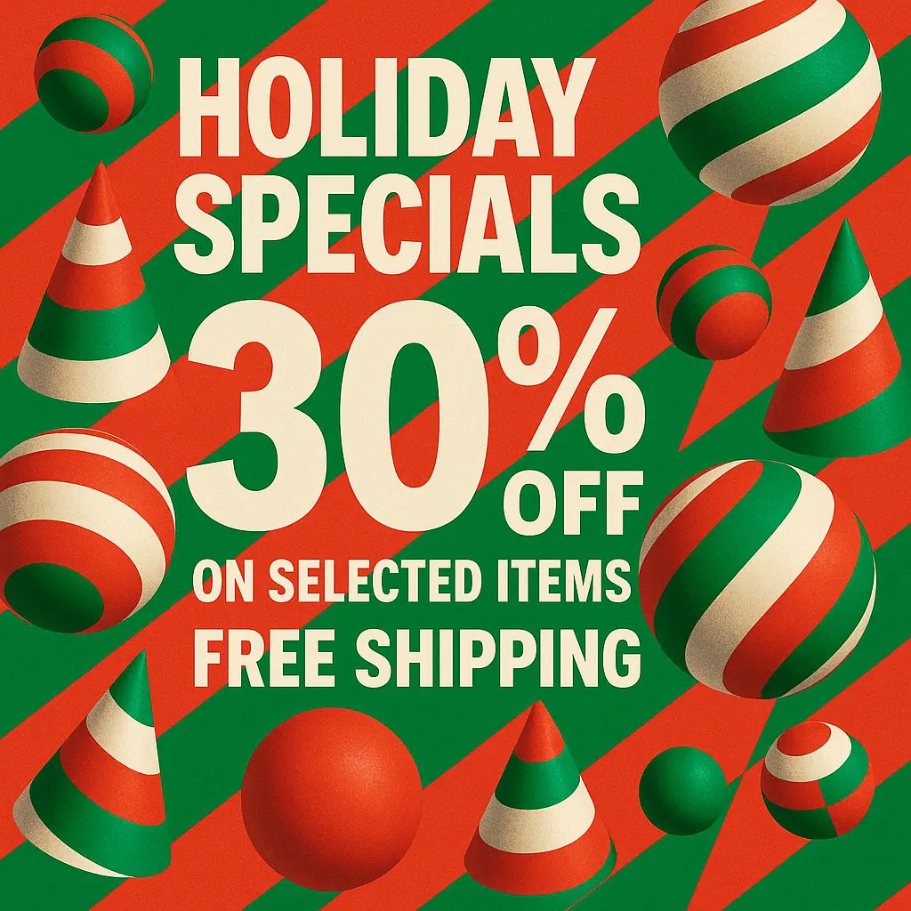 Holiday advertisement poster template with festive decorations, bold sale text
