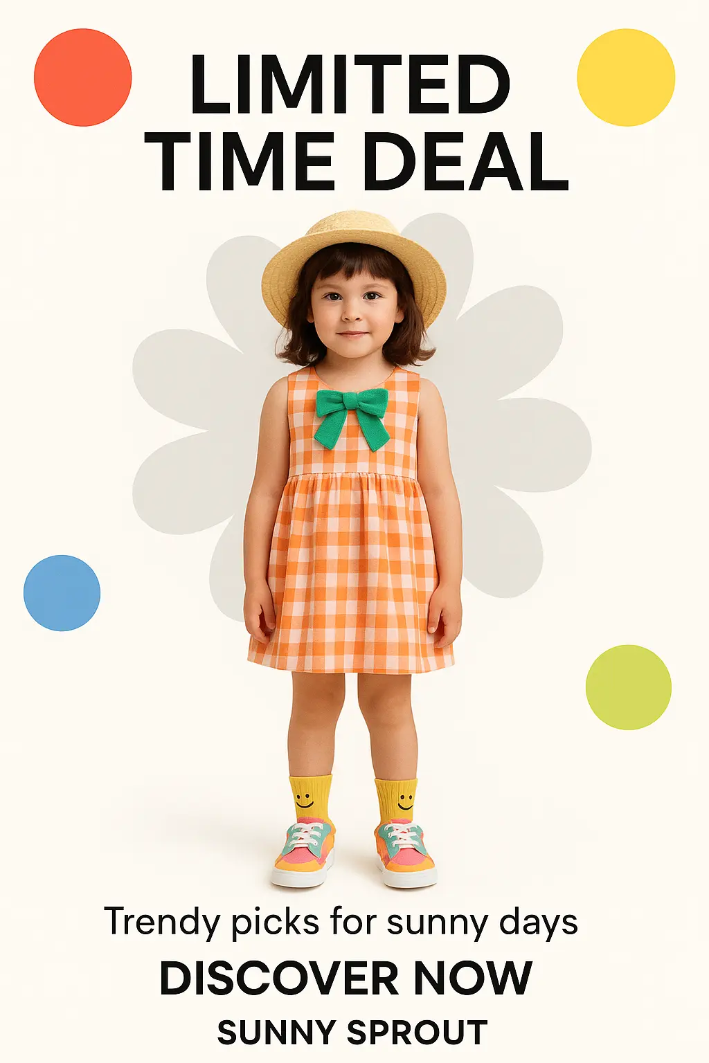 Children's fashion advertisement poster template with vibrant summer theme