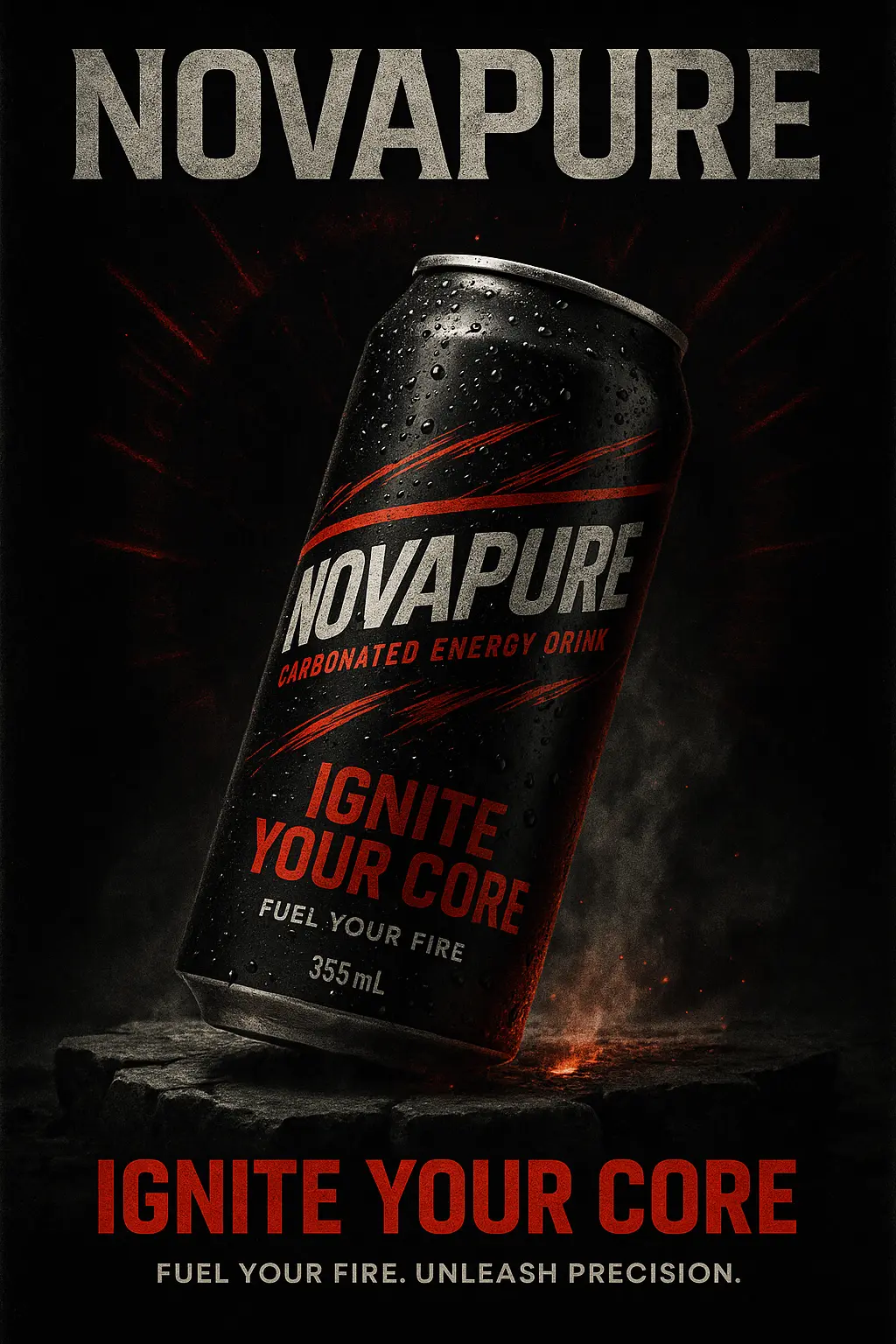 High-impact energy drink advertisement poster template with red-black theme