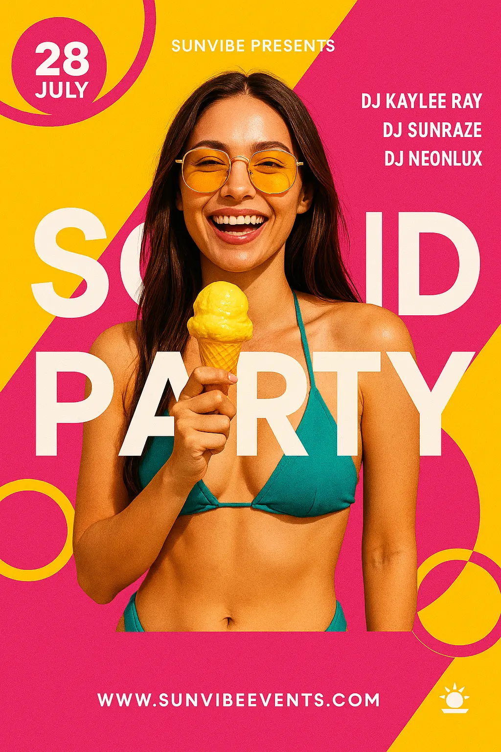 Summer party advertisement poster template with bold colors and playful layout