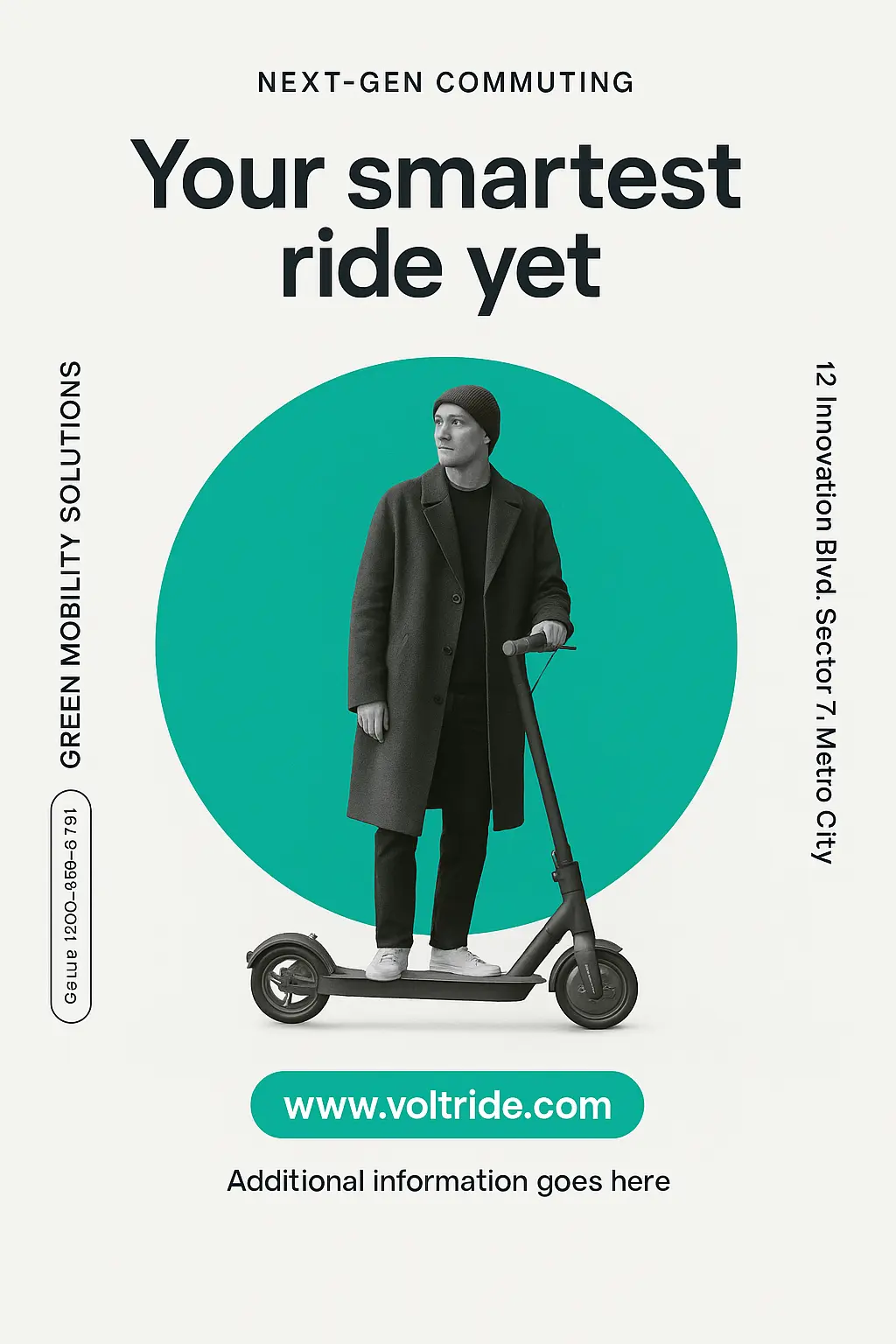 Modern electric scooter advertisement poster template with teal circle