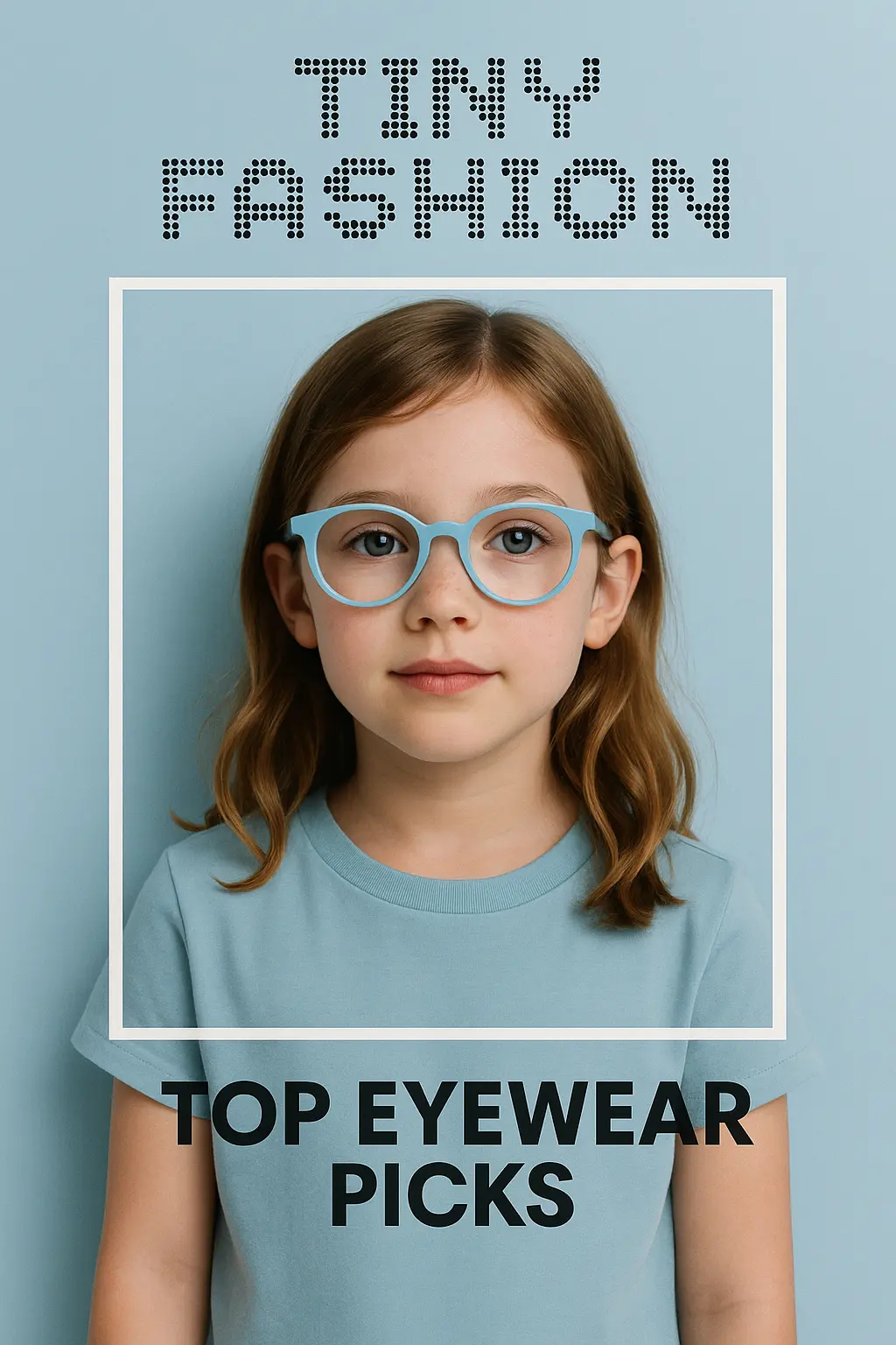 Advertisement poster template featuring trendy children's eyewear and modern typography