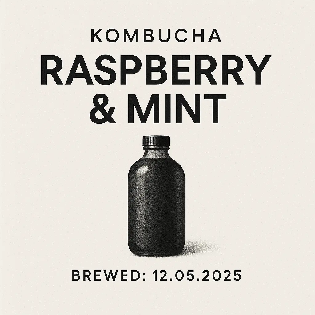 Minimalist Kombucha label template in monochrome.