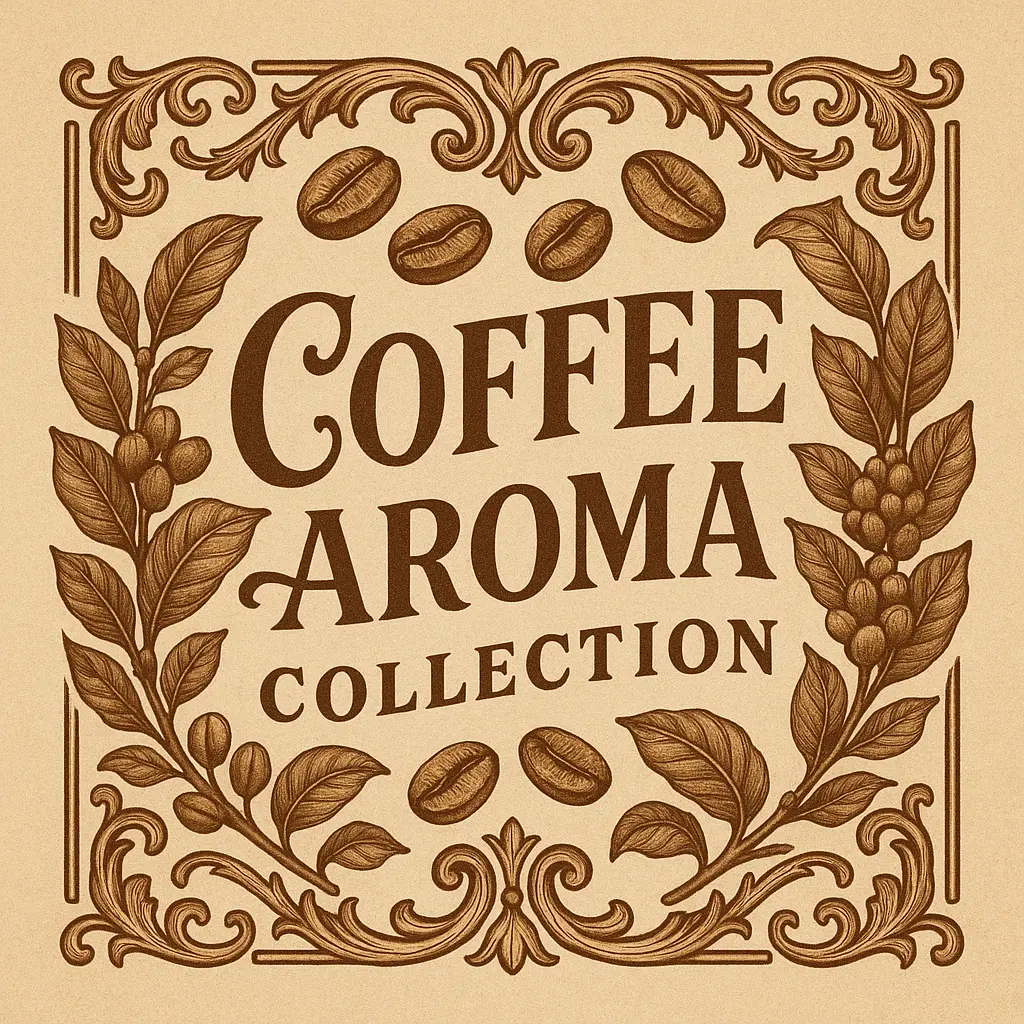 Vintage ornate coffee label template with botanical design.