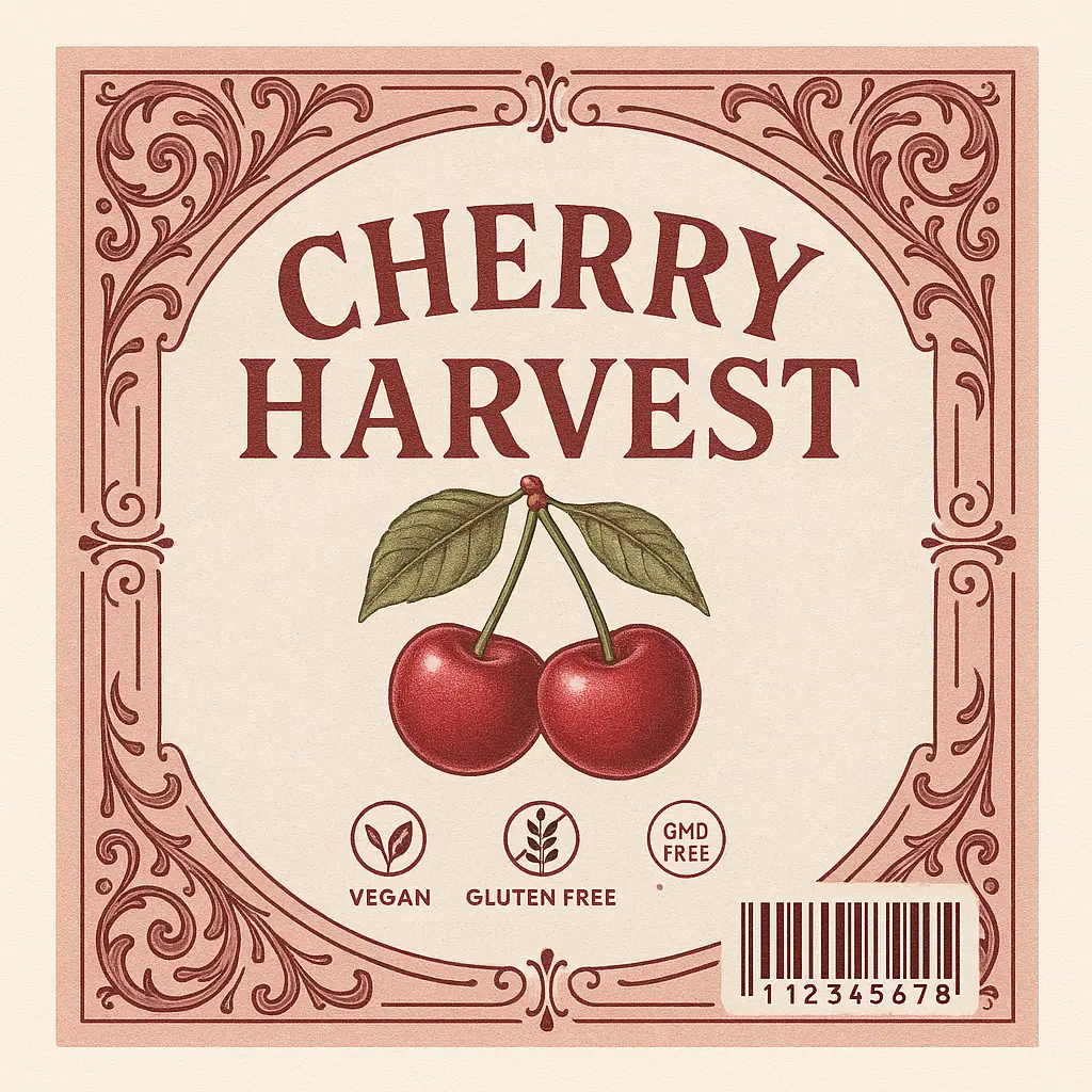 Vintage ornate cherry jam label template