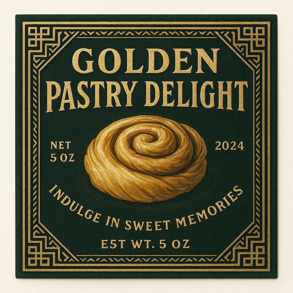 Vintage ornate label template with pastry focus.