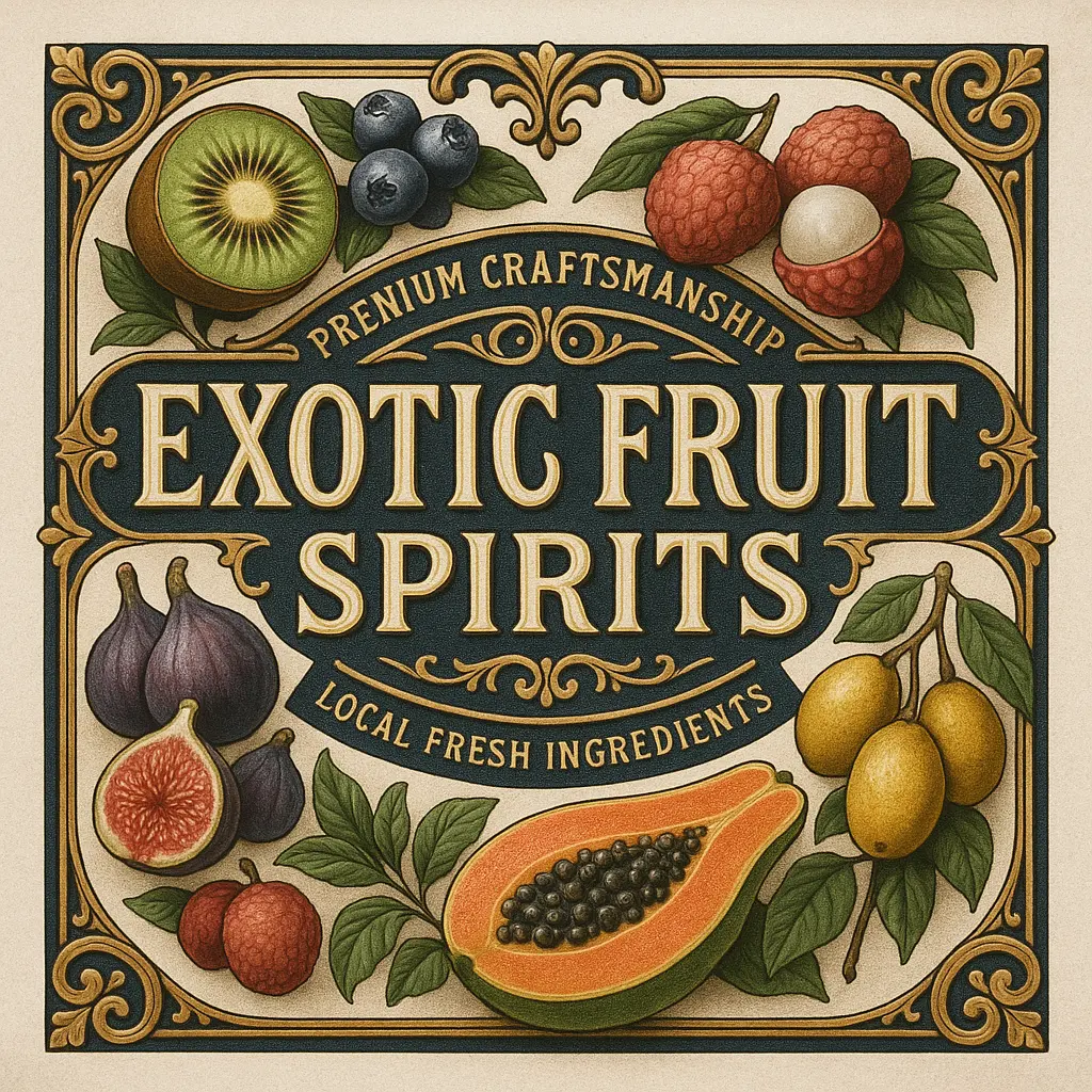 Elegant wine label template with fruit illustrations.