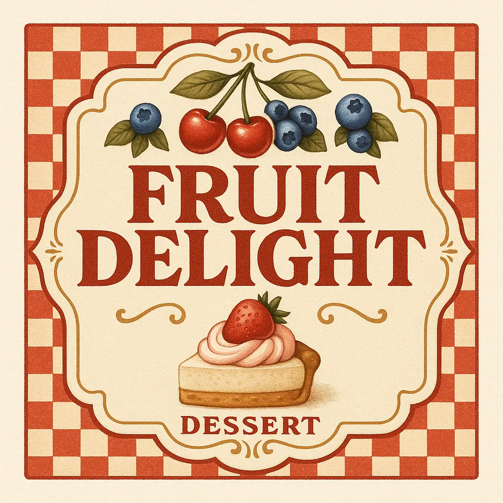 Vintage ornate label template with playful dessert theme.