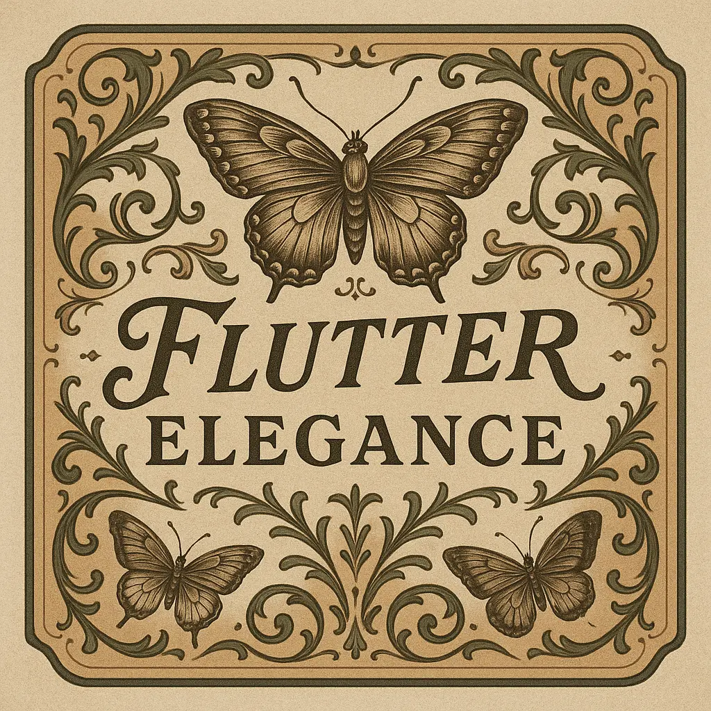 Butterfly motifs label template with ornate design