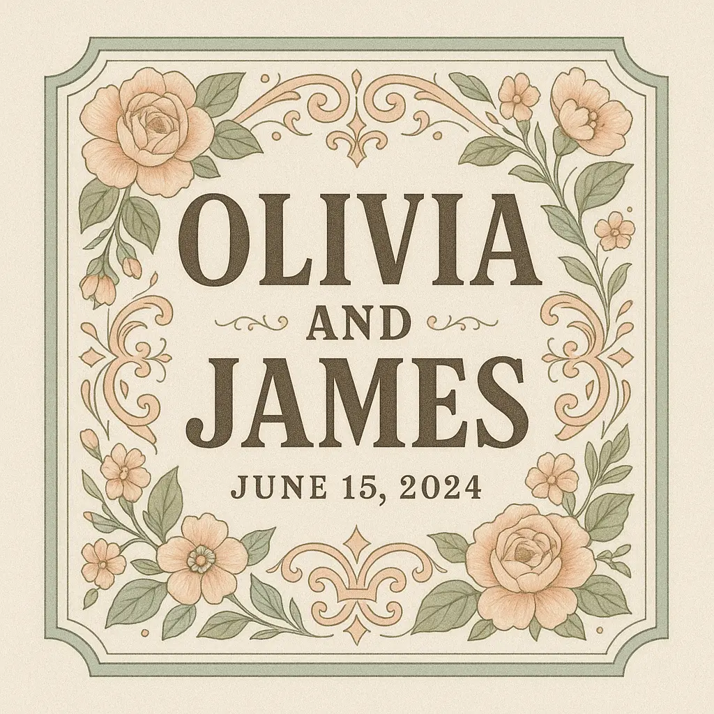 Vintage ornate label template with floral design.