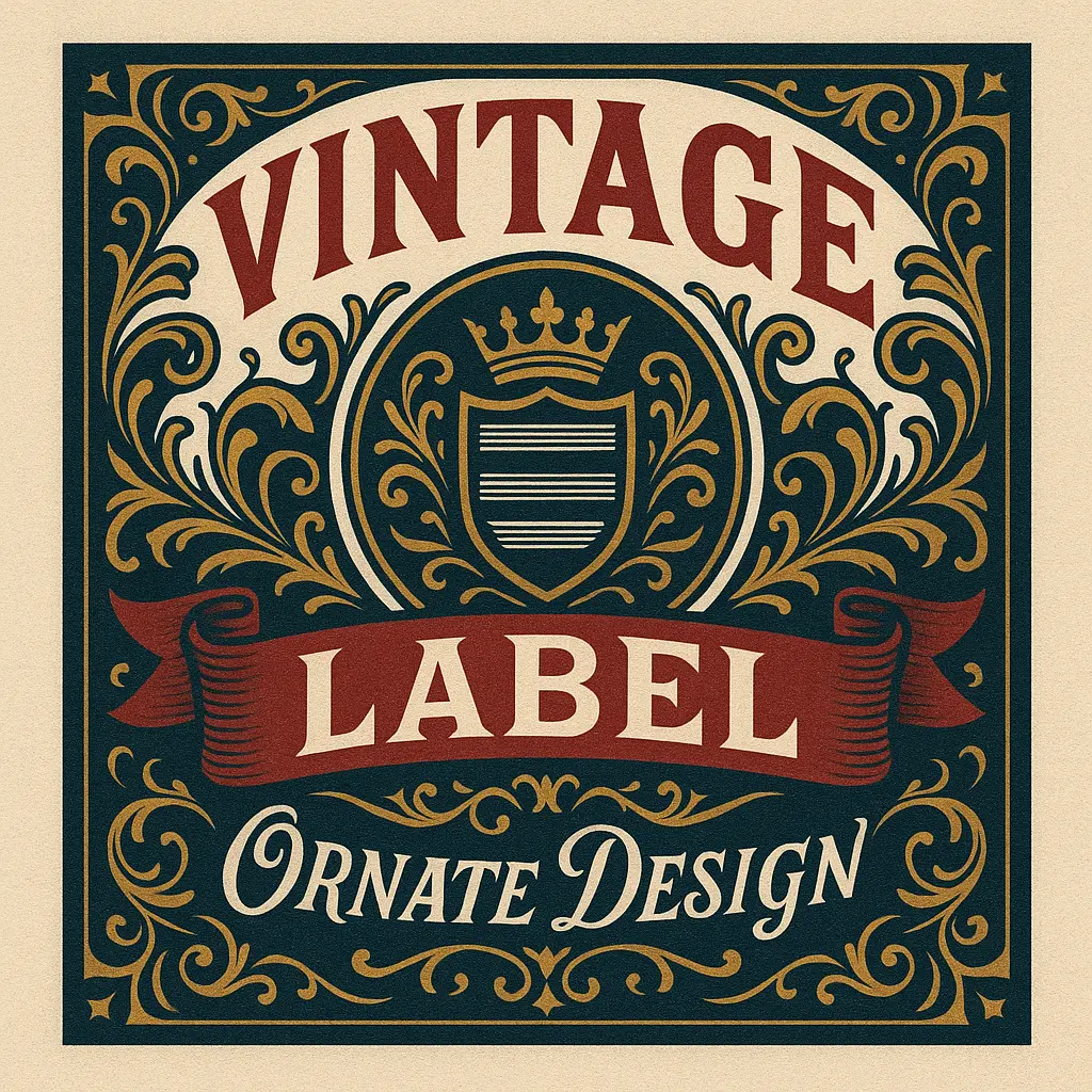 Vintage label template with ornate design.