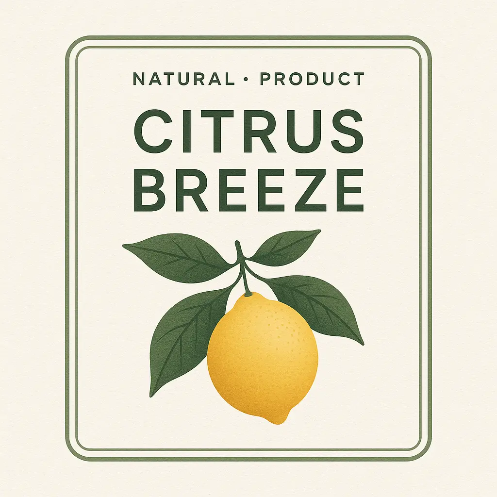 Citrus Breeze label template with botanical illustration