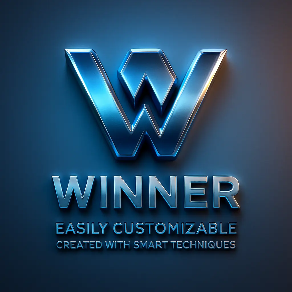 Metallic blue WINNER 3d logo template
