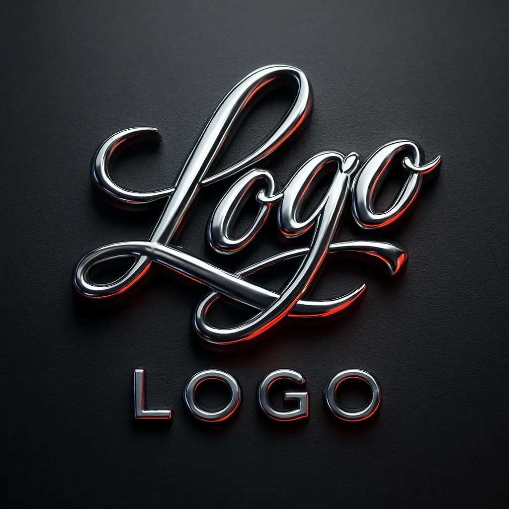 Chrome and red cursive 3d logo template