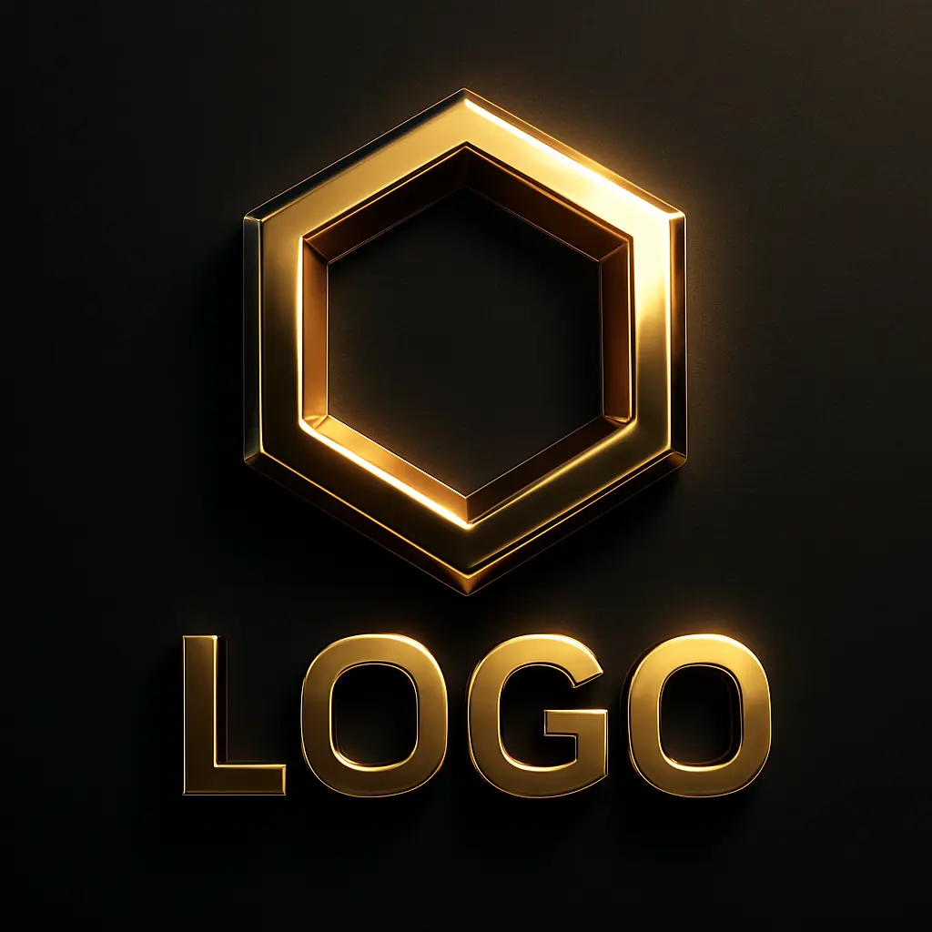 3d logo template with metallic gold hexagon and bold lettering