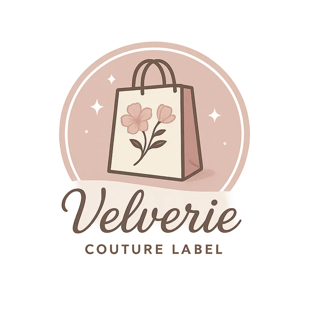 Elegant pink clothing brand logo template with floral bag icon