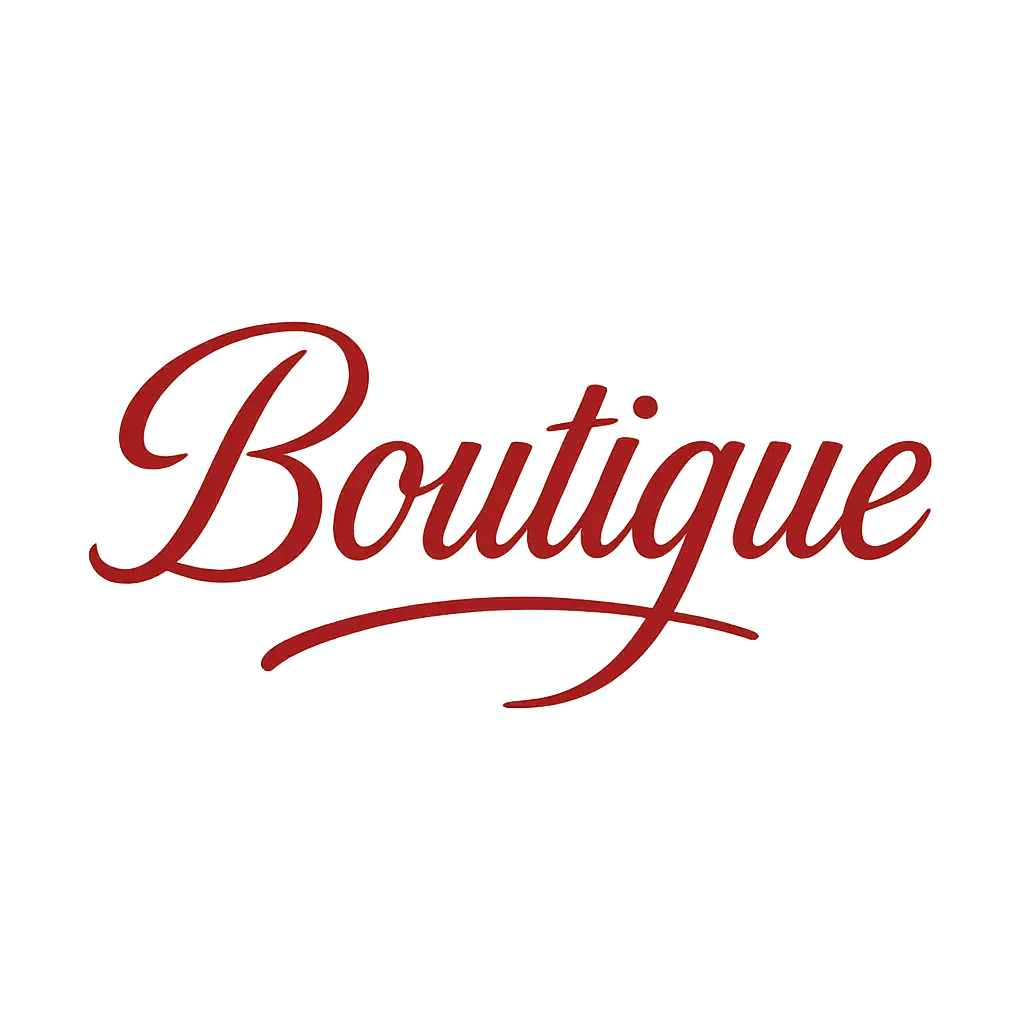 Clothing brand logo template with elegant red script lettering